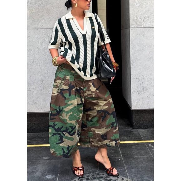 Women Cargo Jeans Camouflage Wide Leg Cropped Denim Plus Size Casual Trendy - Picture 4 of 6